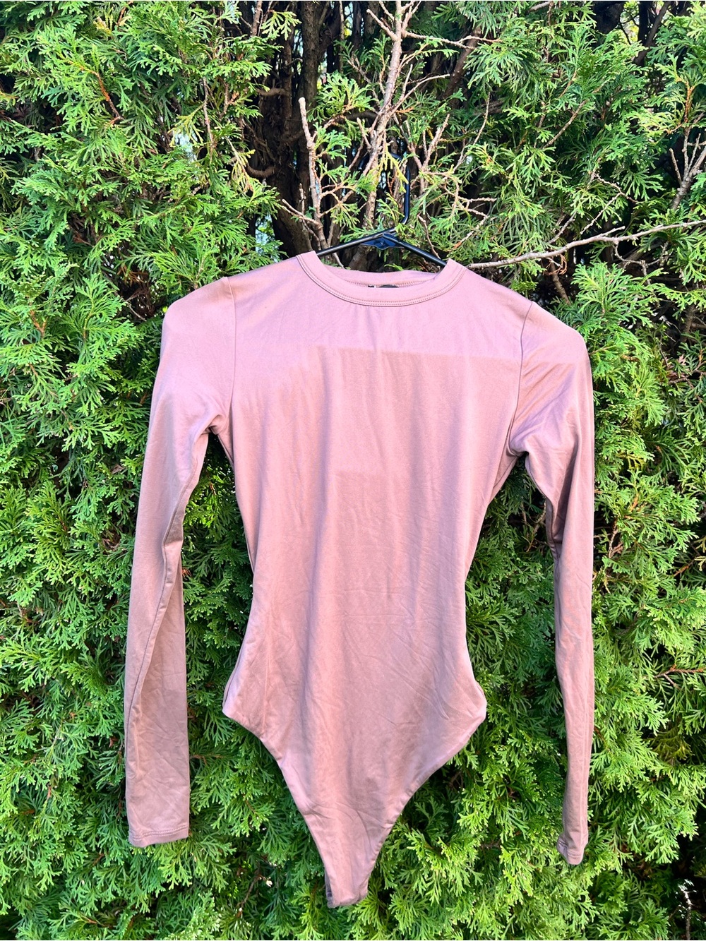 Women’s Long-Sleeve Taupe Bodysuit - Classic Crew Neck